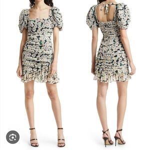 Charles Henry Women’s Ruched Floral Mini Dress Puff Sleeve Square Neck Size M